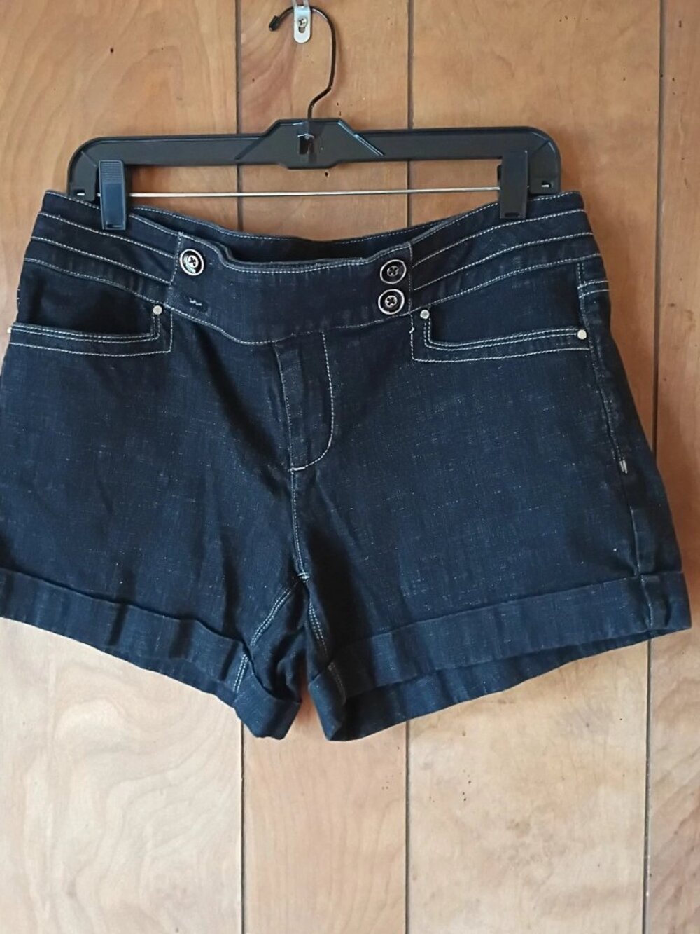 White House Black Market Women’s Black Denim Cuffed Shorts Pockets Size 10